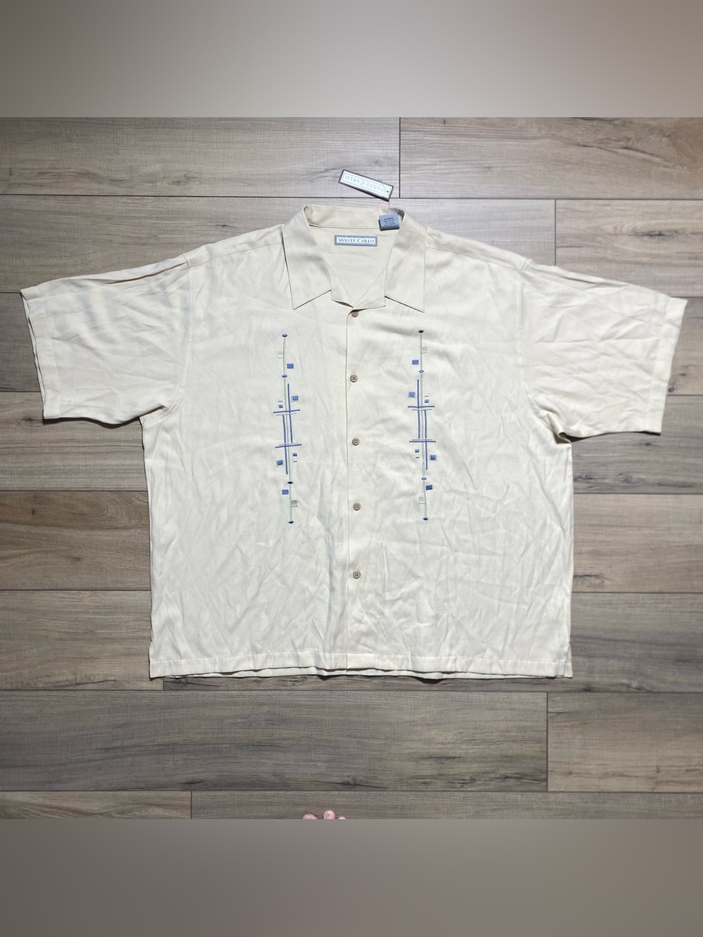 Monte Carlo Mens Embroidered Short Sleeve Button Up Shirt Size 3X-Large Yellow